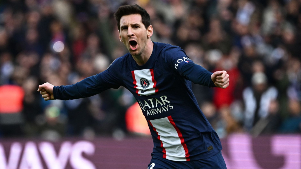 Lionel Messi after scoring against Lille to give PSG the victory