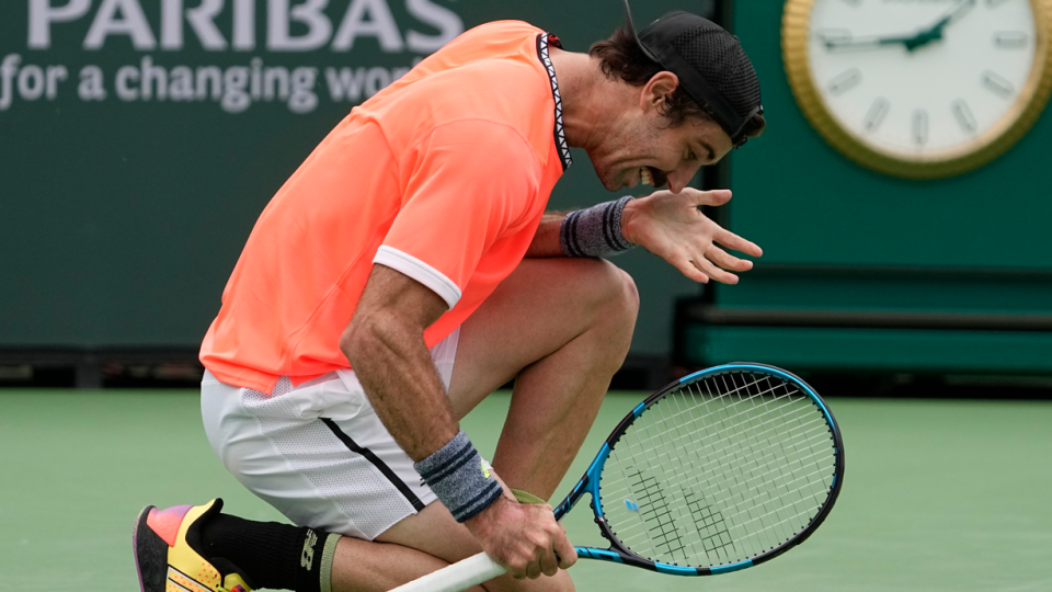 Aussie Jordan Thompson after winning his match against Stefanos Tsitsipas 2-1