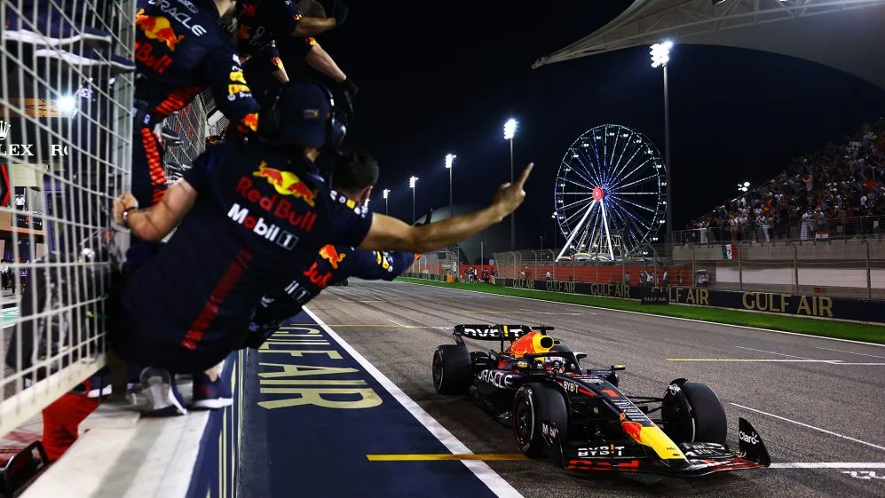 Red Bull celebrating after a 1-2 victory in Bahrain