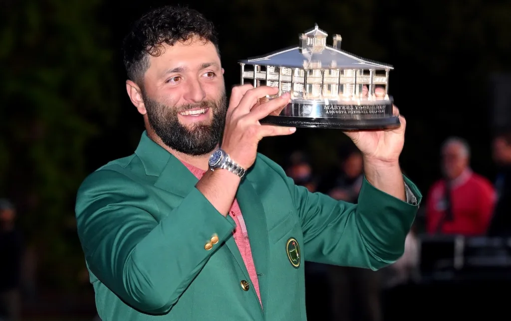 Jon Rahm with his first Masters Tournament trophy 