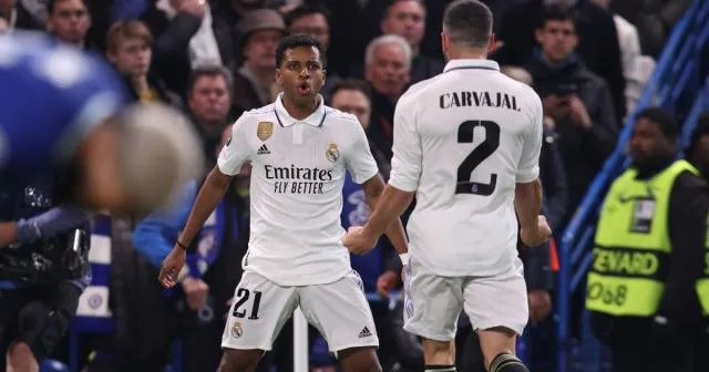 Rodrygo celebrating his goal with the SIU from Cristiano Ronaldo