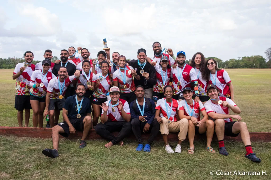 The Mama's & The Papa's team celebrating as they get their trophy after winning the Let's get Meclao' tournament of the 2023 season in the Dominican Republic