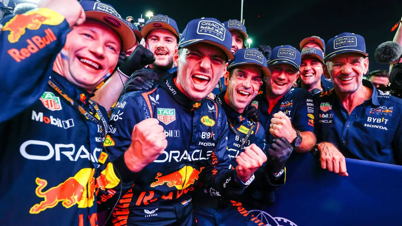 Max Verstappen celebrating his 3rd World Championship after winning the Qatar GP