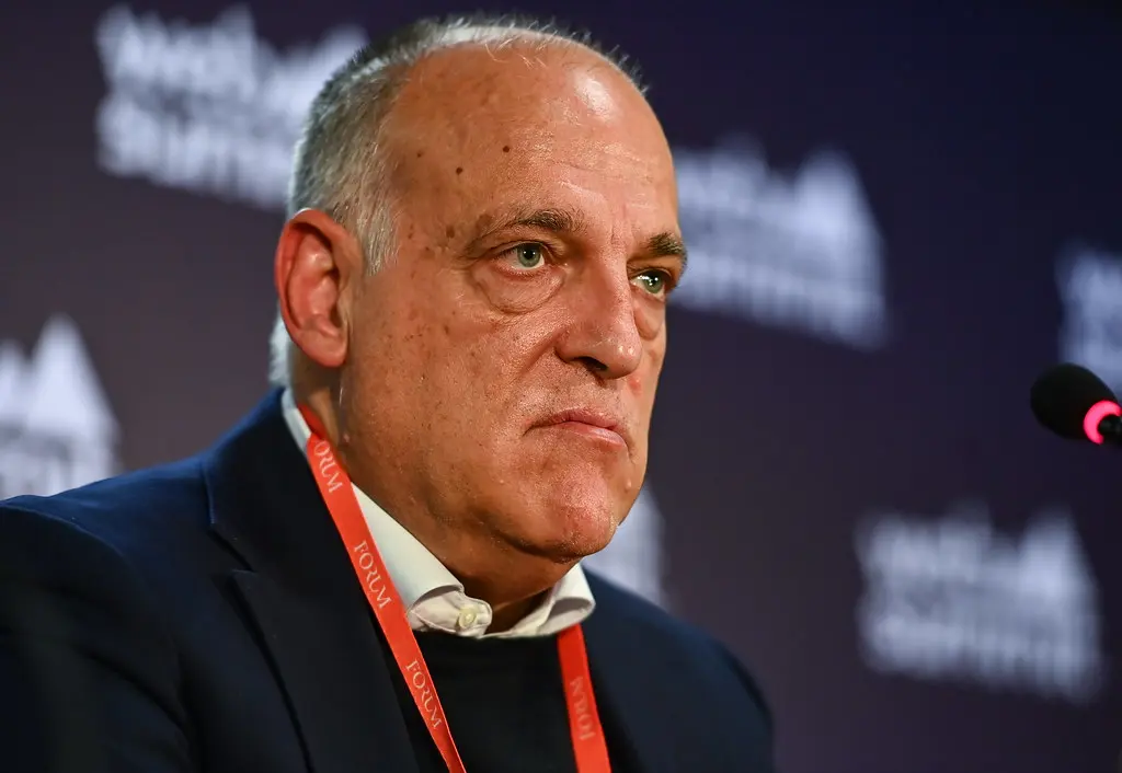 Javier Tebas in a press conference after he announced his resignation as LaLiga president