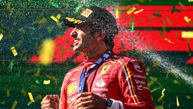 Carlos Sainz celebrating his victory in the 2024 Australian GP after Max Verstappen DNF