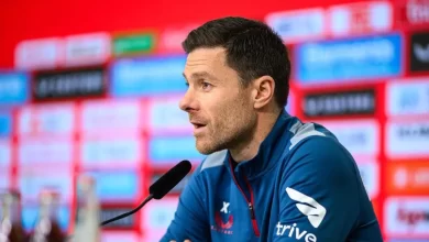 Xavi Alonso during his press conference where he announced that hew was going to continue as Bayer Leverkusen head coach next season (2024/2025)