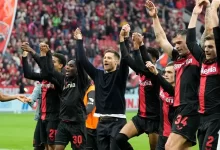 Bayer Leverkusen celebrating their victory over SV Werder and their first ever Bundesliga title with Xabi Alonso in as Head Coach