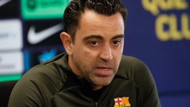 Xavi Hernandez in a press conference after he decided to stay in Barcelona until the end of his contract, 2025